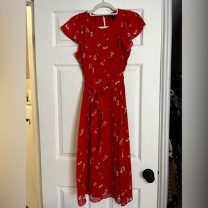 Banana Republic Bright Red Ginkgo Print Women's Dress